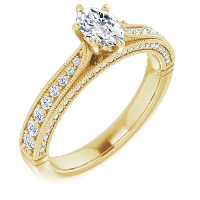 0.84 Oval Diamond EF/VS1+ Milgrain Vintage Engagement Ring in 14KY | ViewA 0.84 Oval Diamond EF/VS1+ Milgrain Vintage Engagement Ring in 14KY | ViewA