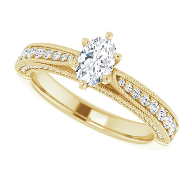 0.84 Oval Diamond EF/VS1+ Milgrain Vintage Engagement Ring in 14KY | View5 0.84 Oval Diamond EF/VS1+ Milgrain Vintage Engagement Ring in 14KY | View5