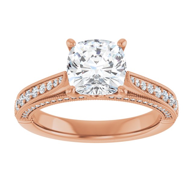 2.04 Cushion Moissanite DEF/VVS Milgrain Vintage Engagement Ring in 18KR | ViewS 2.04 Cushion Moissanite DEF/VVS Milgrain Vintage Engagement Ring in 18KR | ViewS
