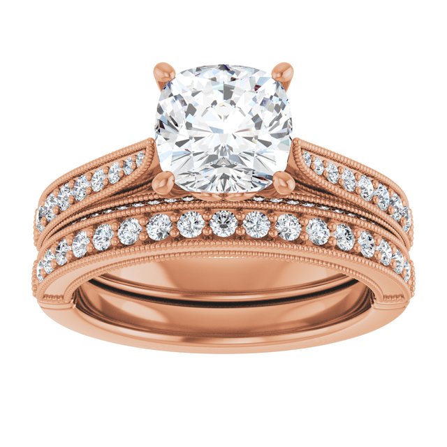 2.04 Cushion Moissanite DEF/VVS Milgrain Vintage Engagement Ring in 18KR | AllComponents_ViewS 2.04 Cushion Moissanite DEF/VVS Milgrain Vintage Engagement Ring in 18KR | AllComponents_ViewS
