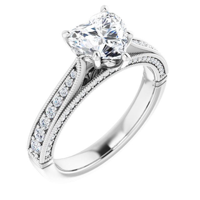 1.54 Heart Lab-Grown D/VVS2+ Milgrain Vintage Engagement Ring in PLAT | ViewA 1.54 Heart Lab-Grown D/VVS2+ Milgrain Vintage Engagement Ring in PLAT | ViewA