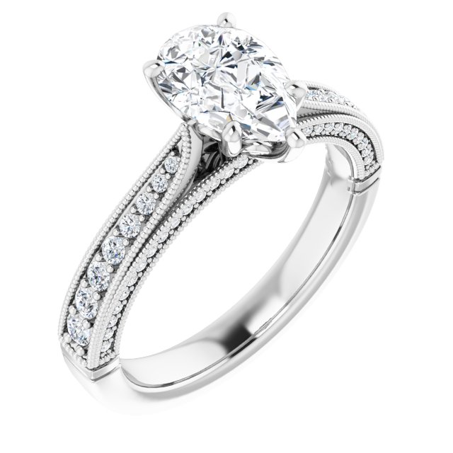 1.84 Pear Diamond D/VVS2+ Milgrain Vintage Engagement Ring in PLAT | ViewA 1.84 Pear Diamond D/VVS2+ Milgrain Vintage Engagement Ring in PLAT | ViewA