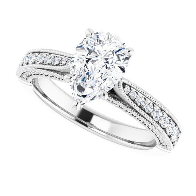 1.84 Pear Diamond D/VVS2+ Milgrain Vintage Engagement Ring in PLAT | View5 1.84 Pear Diamond D/VVS2+ Milgrain Vintage Engagement Ring in PLAT | View5