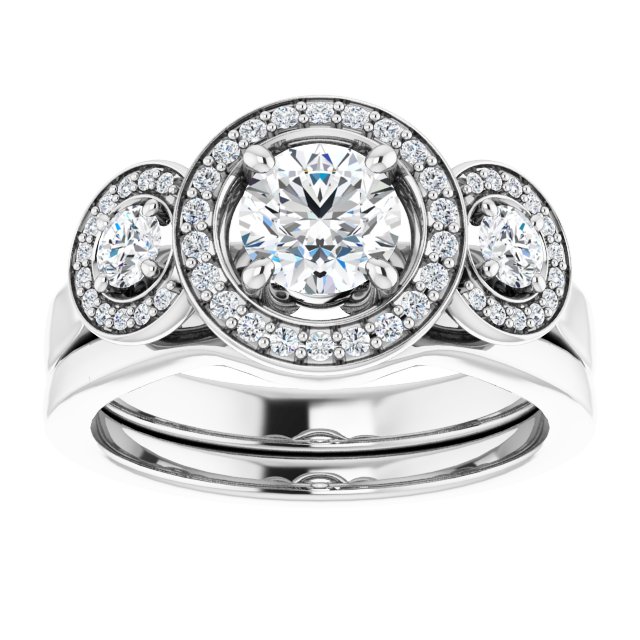 0.96 tcw Round Diamond GH/VS2+ Halo Three Stone Engagement Ring in 14KW | AllComponents_ViewS 0.96 tcw Round Diamond GH/VS2+ Halo Three Stone Engagement Ring in 14KW | AllComponents_ViewS