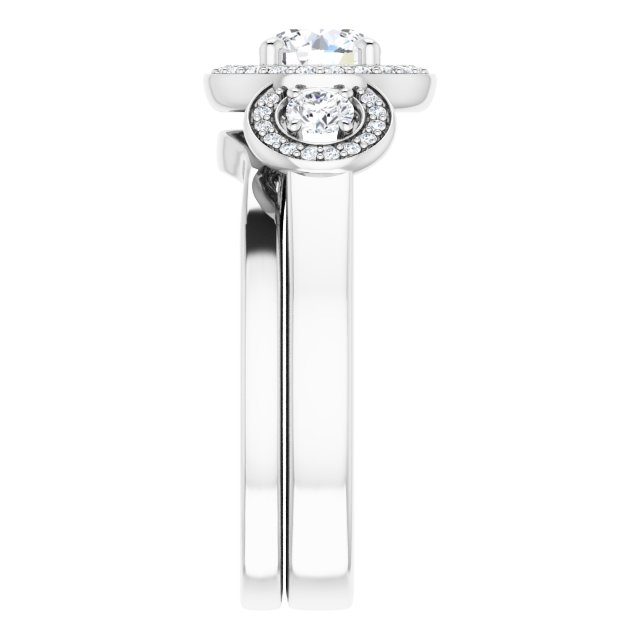 0.96 tcw Round Diamond GH/VS2+ Halo Three Stone Engagement Ring in 14KW | AllComponents_ViewE 0.96 tcw Round Diamond GH/VS2+ Halo Three Stone Engagement Ring in 14KW | AllComponents_ViewE