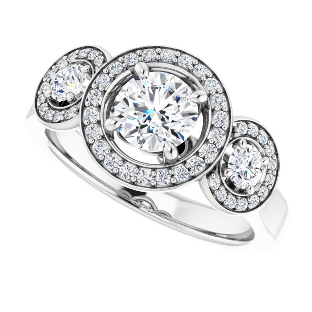 0.96 tcw Round Diamond GH/VS2+ Halo Three Stone Engagement Ring in 14KW | View5 0.96 tcw Round Diamond GH/VS2+ Halo Three Stone Engagement Ring in 14KW | View5