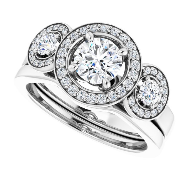 0.96 tcw Round Diamond GH/VS2+ Halo Three Stone Engagement Ring in 14KW | AllComponents_View5 0.96 tcw Round Diamond GH/VS2+ Halo Three Stone Engagement Ring in 14KW | AllComponents_View5