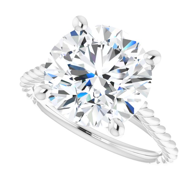 4.79 carat Round Moissanite DEF/VVS Twisted Solitaire Engagement Ring in 14KW | View5 4.79 carat Round Moissanite DEF/VVS Twisted Solitaire Engagement Ring in 14KW | View5