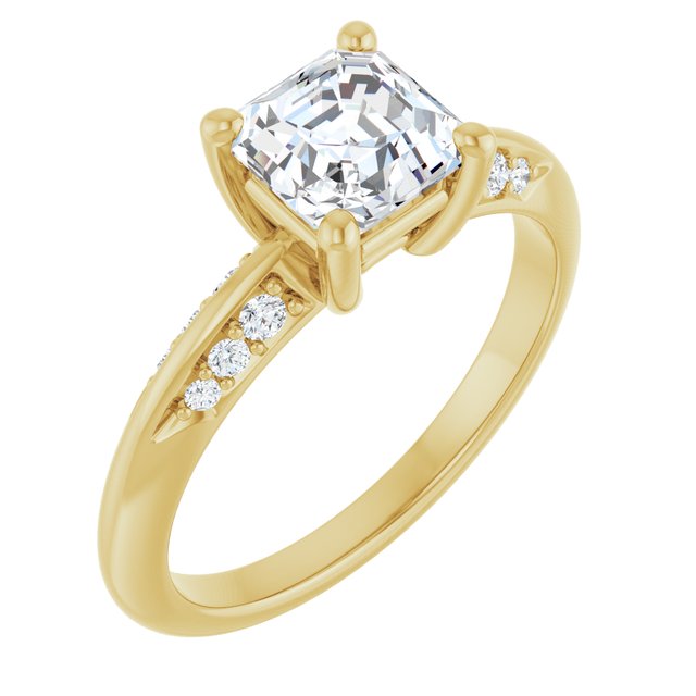 1.10 Asscher Lab-Grown EF/VS1+ Modern Sidestone Engagement Ring in 18KY | ViewA 1.10 Asscher Lab-Grown EF/VS1+ Modern Sidestone Engagement Ring in 18KY | ViewA