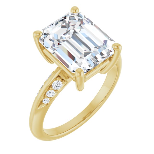 5.12 Emerald Moissanite DEF/VVS Modern Sidestone Engagement Ring in 14KY | ViewA 5.12 Emerald Moissanite DEF/VVS Modern Sidestone Engagement Ring in 14KY | ViewA