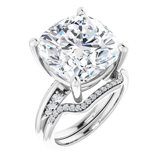 12.87 Cushion Lab-Grown EF/VS1+ Modern Sidestone Engagement Ring in 14KW | AllComponents_ViewA 12.87 Cushion Lab-Grown EF/VS1+ Modern Sidestone Engagement Ring in 14KW | AllComponents_ViewA