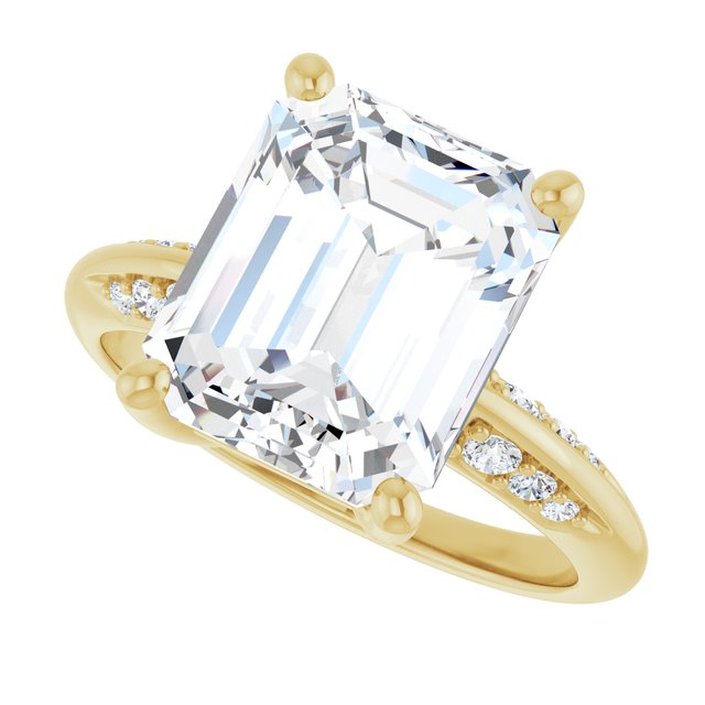 5.12 Emerald Moissanite DEF/VVS Modern Sidestone Engagement Ring in 14KY | View5 5.12 Emerald Moissanite DEF/VVS Modern Sidestone Engagement Ring in 14KY | View5