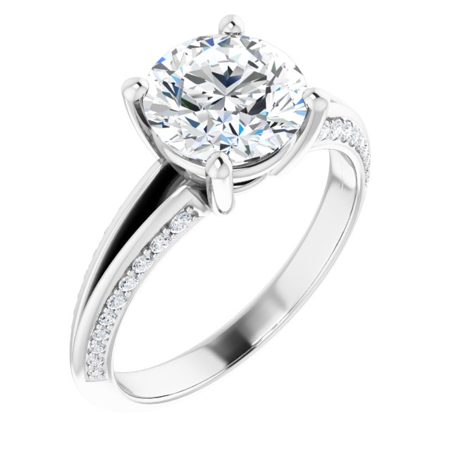 2.23 Round Moissanite DEF/VVS Modern Sidestone Engagement Ring in 14KW | ViewA