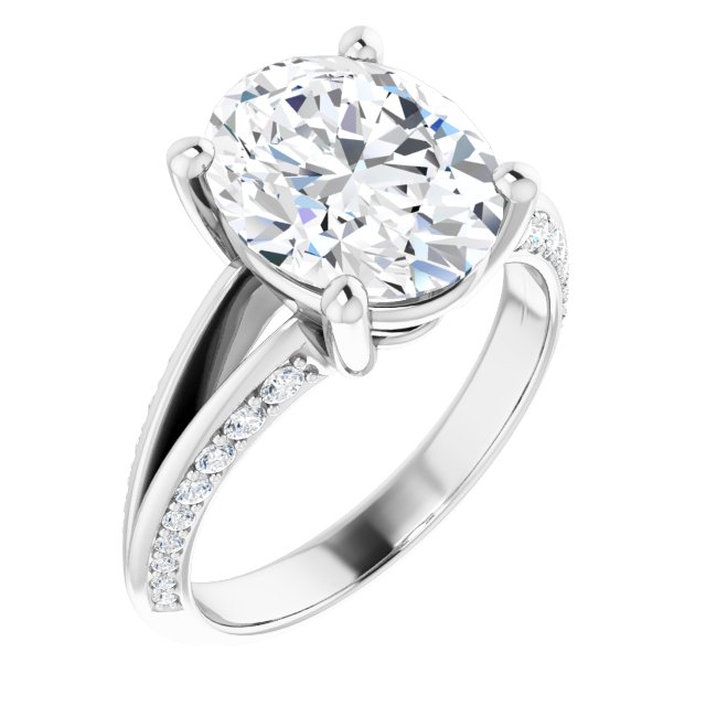 4.56 Oval Moissanite DEF/VVS Modern Sidestone Engagement Ring in 14KW | ViewA 4.56 Oval Moissanite DEF/VVS Modern Sidestone Engagement Ring in 14KW | ViewA