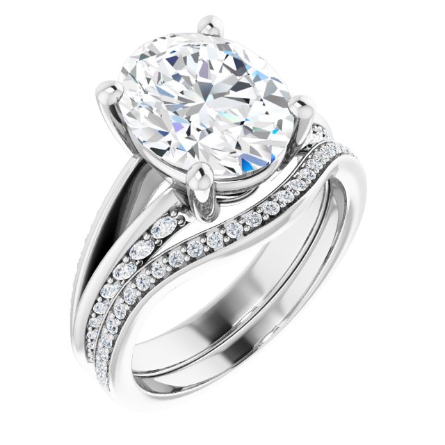 4.56 Oval Moissanite DEF/VVS Modern Sidestone Engagement Ring in 14KW | AllComponents_ViewA 4.56 Oval Moissanite DEF/VVS Modern Sidestone Engagement Ring in 14KW | AllComponents_ViewA
