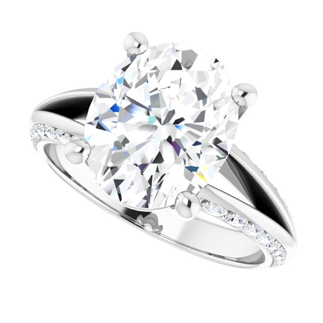 4.56 Oval Moissanite DEF/VVS Modern Sidestone Engagement Ring in 14KW | View5 4.56 Oval Moissanite DEF/VVS Modern Sidestone Engagement Ring in 14KW | View5