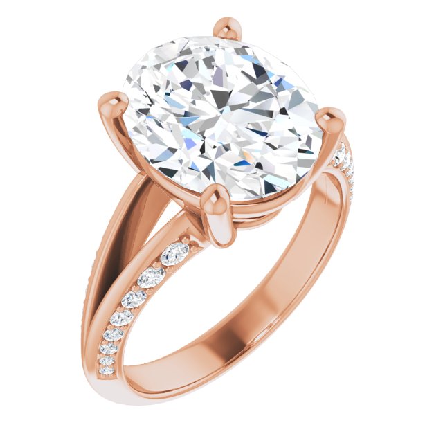 6.18 Oval Moissanite DEF/VVS Modern Sidestone Engagement Ring in 18KR | ViewA 6.18 Oval Moissanite DEF/VVS Modern Sidestone Engagement Ring in 18KR | ViewA