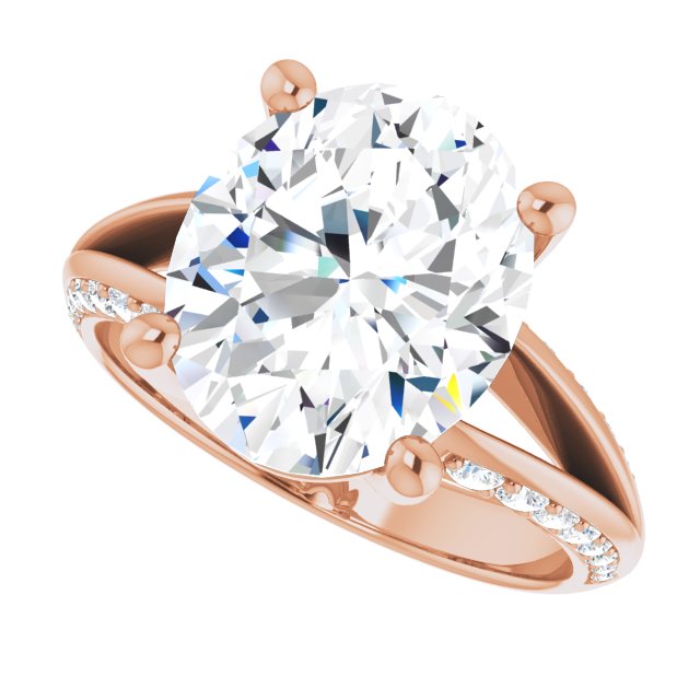6.18 Oval Moissanite DEF/VVS Modern Sidestone Engagement Ring in 18KR | View5 6.18 Oval Moissanite DEF/VVS Modern Sidestone Engagement Ring in 18KR | View5