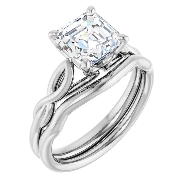 2.00 carat Asscher Moissanite DEF/VVS Sculptural Solitaire Engagement Ring in 14KW | AllComponents_ViewA 2.00 carat Asscher Moissanite DEF/VVS Sculptural Solitaire Engagement Ring in 14KW | AllComponents_ViewA