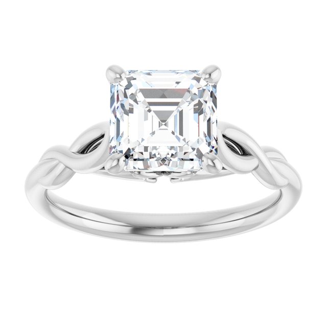 2.00 carat Asscher Moissanite DEF/VVS Sculptural Solitaire Engagement Ring in 14KW | ViewS 2.00 carat Asscher Moissanite DEF/VVS Sculptural Solitaire Engagement Ring in 14KW | ViewS