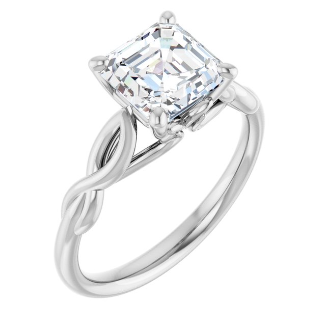 2.00 carat Asscher Moissanite DEF/VVS Sculptural Solitaire Engagement Ring in 14KW | ViewA 2.00 carat Asscher Moissanite DEF/VVS Sculptural Solitaire Engagement Ring in 14KW | ViewA