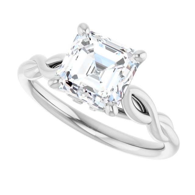 2.00 carat Asscher Moissanite DEF/VVS Sculptural Solitaire Engagement Ring in 14KW | View5 2.00 carat Asscher Moissanite DEF/VVS Sculptural Solitaire Engagement Ring in 14KW | View5
