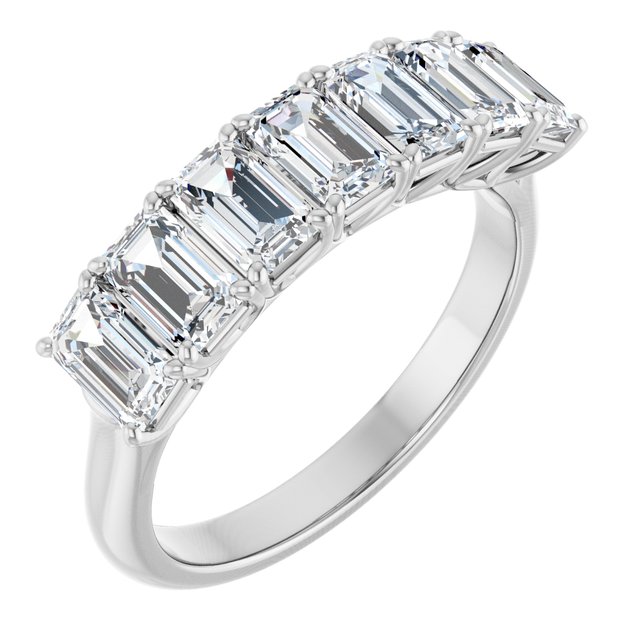 Seven Stone 1.89 Emerald Moissanite DEF/VVS Anniversary Ring in 14KW | ViewA Seven Stone 1.89 Emerald Moissanite DEF/VVS Anniversary Ring in 14KW | ViewA