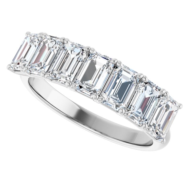 Seven Stone 1.89 Emerald Moissanite DEF/VVS Anniversary Ring in 14KW | View5 Seven Stone 1.89 Emerald Moissanite DEF/VVS Anniversary Ring in 14KW | View5