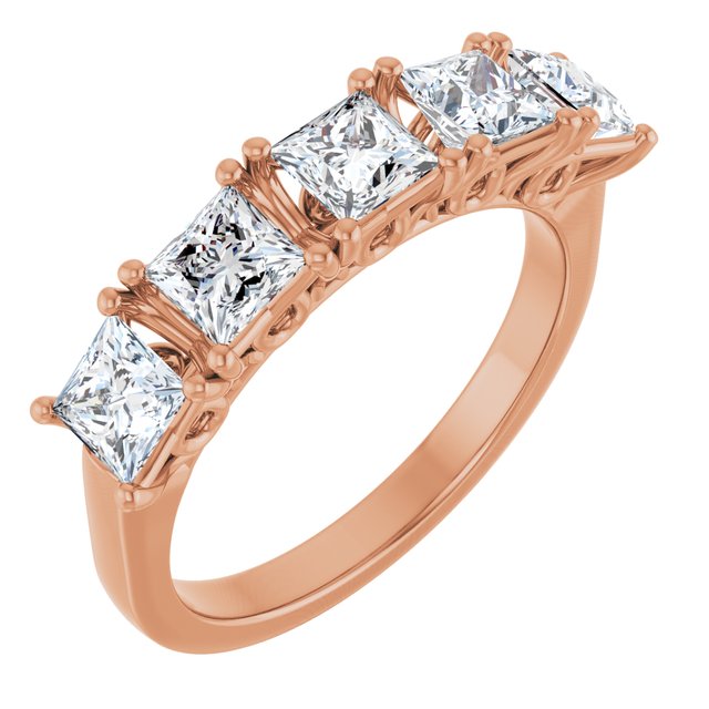 Five Stone 1.55 Square Diamond D/VVS2+ Anniversary Ring in 18KR | ViewA Five Stone 1.55 Square Diamond D/VVS2+ Anniversary Ring in 18KR | ViewA