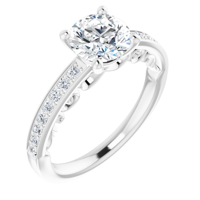 1.44 Round Lab-Grown GH/VS2+ Sculptural Sidestone Engagement Ring in 14KW | ViewA 1.44 Round Lab-Grown GH/VS2+ Sculptural Sidestone Engagement Ring in 14KW | ViewA