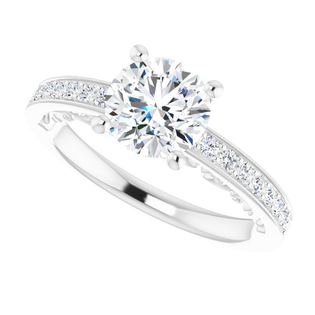 1.44 Round Lab-Grown GH/VS2+ Sculptural Sidestone Engagement Ring in 14KW | View5 1.44 Round Lab-Grown GH/VS2+ Sculptural Sidestone Engagement Ring in 14KW | View5