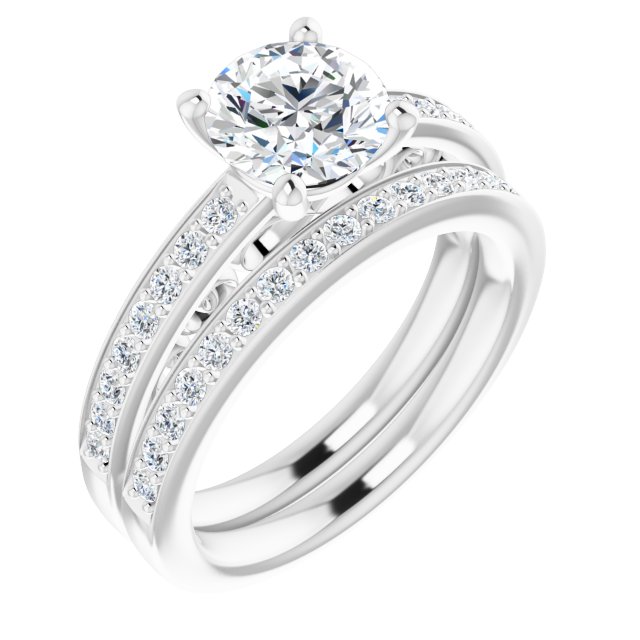 1.44 Round Lab-Grown GH/VS2+ Sculptural Sidestone Engagement Ring in 14KW | AllComponents_ViewA 1.44 Round Lab-Grown GH/VS2+ Sculptural Sidestone Engagement Ring in 14KW | AllComponents_ViewA