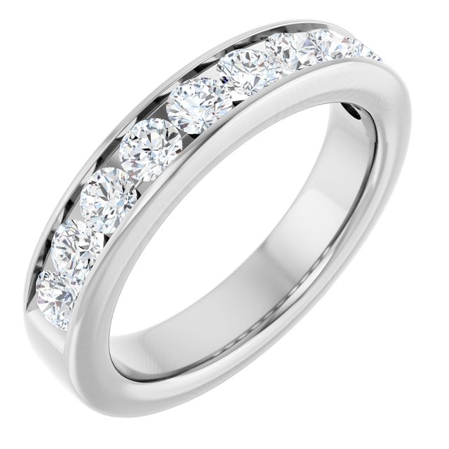 Classic 1.00 Round Moissanite DEF/VVS Anniversary Ring in 14KW | ViewA