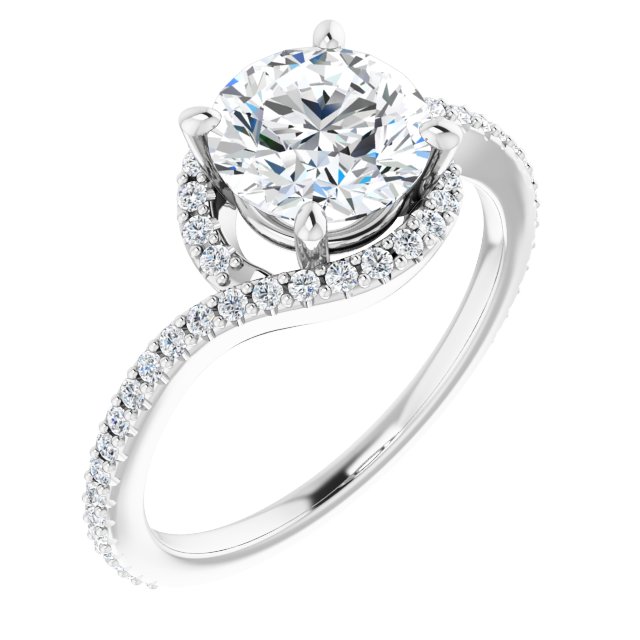1.85 Tcw Round Moissanite DEF/VVS Bypass Halo Engagement Ring in 14KW | ViewA