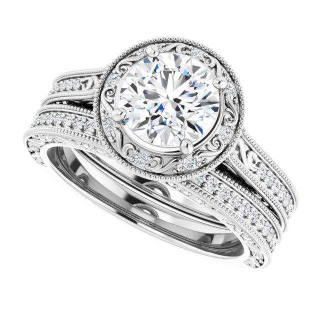 1.39 Tcw Round Lab-Grown GH/VS2+ Engraved Vintage Engagement Ring in PLAT | AllComponents_View5 1.39 Tcw Round Lab-Grown GH/VS2+ Engraved Vintage Engagement Ring in PLAT | AllComponents_View5
