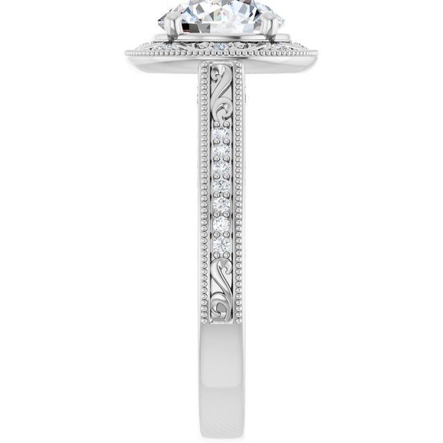 1.69 Tcw Round Lab-Grown GH/VS2+ Engraved Vintage Engagement Ring in 14KW | ViewE 1.69 Tcw Round Lab-Grown GH/VS2+ Engraved Vintage Engagement Ring in 14KW | ViewE