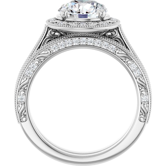 2.20 Tcw Round Moissanite DEF/VVS Engraved Vintage Engagement Ring in 14KW | AllComponents_ViewB_4