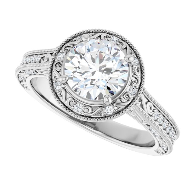 1.39 Tcw Round Lab-Grown GH/VS2+ Engraved Vintage Engagement Ring in PLAT | View5 1.39 Tcw Round Lab-Grown GH/VS2+ Engraved Vintage Engagement Ring in PLAT | View5