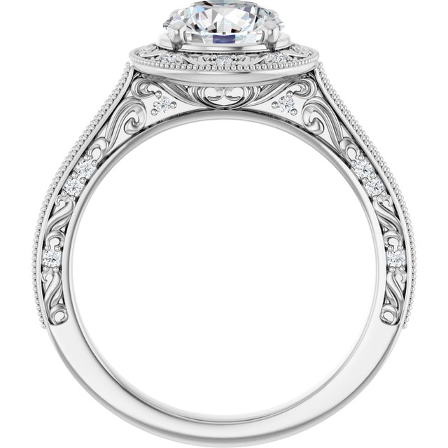 1.39 Tcw Round Lab-Grown GH/VS2+ Engraved Vintage Engagement Ring in PLAT | ViewB_4 1.39 Tcw Round Lab-Grown GH/VS2+ Engraved Vintage Engagement Ring in PLAT | ViewB_4