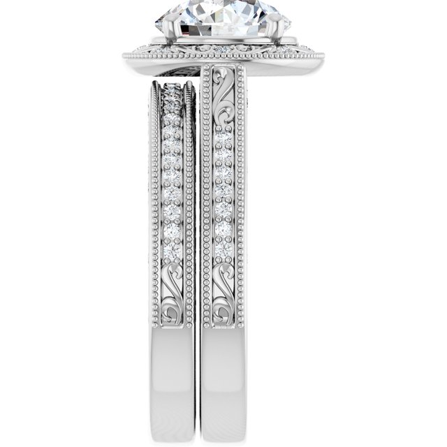 2.20 Tcw Round Moissanite DEF/VVS Engraved Vintage Engagement Ring in 14KW | AllComponents_ViewE