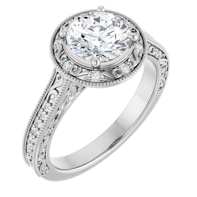 1.39 Tcw Round Lab-Grown GH/VS2+ Engraved Vintage Engagement Ring in PLAT | ViewA 1.39 Tcw Round Lab-Grown GH/VS2+ Engraved Vintage Engagement Ring in PLAT | ViewA