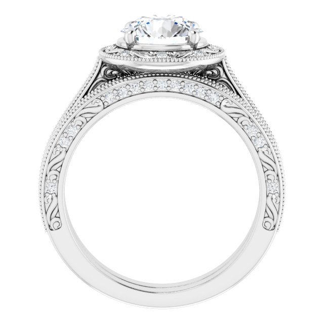 1.69 Tcw Round Lab-Grown GH/VS2+ Engraved Vintage Engagement Ring in 14KW | AllComponents_ViewB_4 1.69 Tcw Round Lab-Grown GH/VS2+ Engraved Vintage Engagement Ring in 14KW | AllComponents_ViewB_4