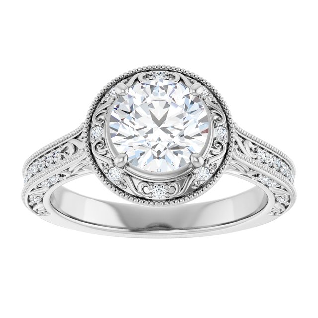 1.39 Tcw Round Lab-Grown GH/VS2+ Engraved Vintage Engagement Ring in PLAT | ViewS 1.39 Tcw Round Lab-Grown GH/VS2+ Engraved Vintage Engagement Ring in PLAT | ViewS