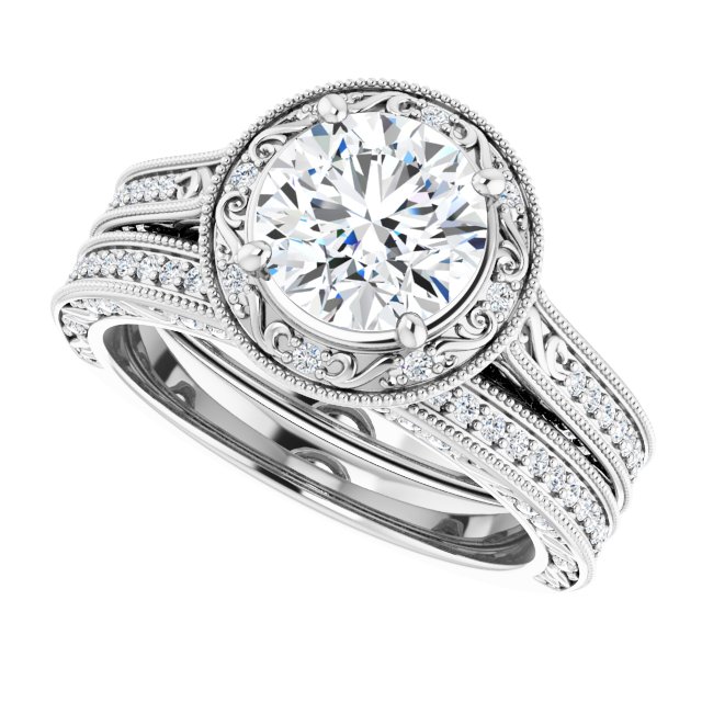 1.69 Tcw Round Lab-Grown GH/VS2+ Engraved Vintage Engagement Ring in 14KW | AllComponents_View5 1.69 Tcw Round Lab-Grown GH/VS2+ Engraved Vintage Engagement Ring in 14KW | AllComponents_View5
