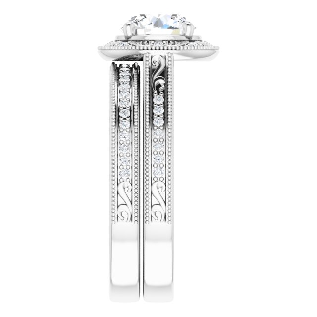 1.39 Tcw Round Lab-Grown GH/VS2+ Engraved Vintage Engagement Ring in PLAT | AllComponents_ViewE 1.39 Tcw Round Lab-Grown GH/VS2+ Engraved Vintage Engagement Ring in PLAT | AllComponents_ViewE