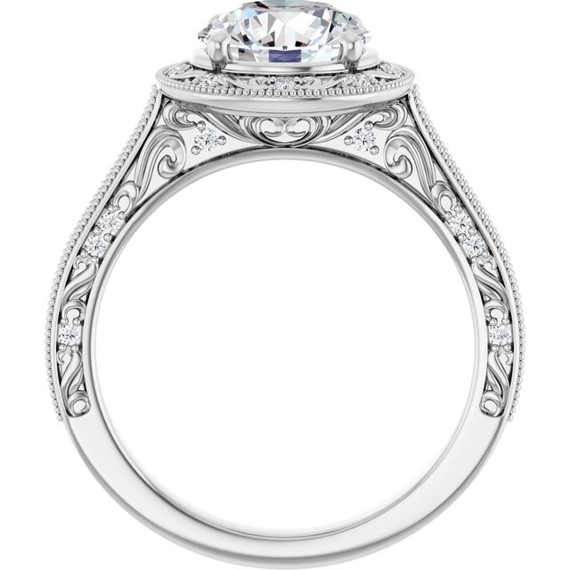 2.20 Tcw Round Moissanite DEF/VVS Engraved Vintage Engagement Ring in 14KW | ViewB_4