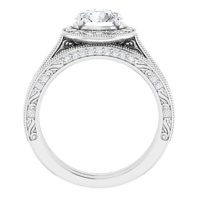 1.39 Tcw Round Lab-Grown GH/VS2+ Engraved Vintage Engagement Ring in PLAT | AllComponents_ViewB_4 1.39 Tcw Round Lab-Grown GH/VS2+ Engraved Vintage Engagement Ring in PLAT | AllComponents_ViewB_4