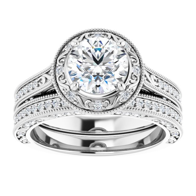 1.39 Tcw Round Lab-Grown GH/VS2+ Engraved Vintage Engagement Ring in PLAT | AllComponents_ViewS 1.39 Tcw Round Lab-Grown GH/VS2+ Engraved Vintage Engagement Ring in PLAT | AllComponents_ViewS