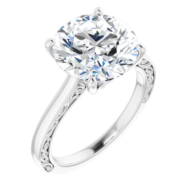 4.75 carat Round Moissanite DEF/VVS Vintage Solitaire Engagement Ring in 14KW | ViewA 4.75 carat Round Moissanite DEF/VVS Vintage Solitaire Engagement Ring in 14KW | ViewA