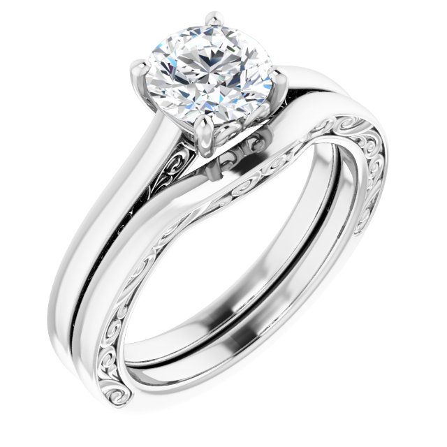 1.00 carat Round Diamond GH/VS2+ Vintage Solitaire Engagement Ring in 14KW | AllComponents_ViewA 1.00 carat Round Diamond GH/VS2+ Vintage Solitaire Engagement Ring in 14KW | AllComponents_ViewA